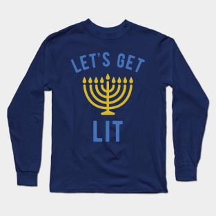 Hanukkah Let's Get Lit Funny Menorah Shirt Long Sleeve T-Shirt